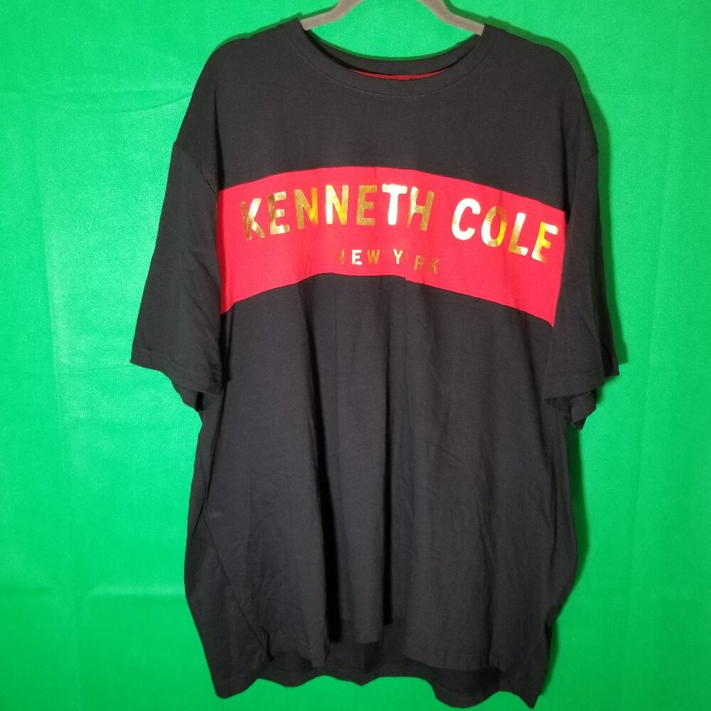 Kenneth Cole Men 4X Black Red Crew Neck Big & Tall Streetwear Retro Gold NWT